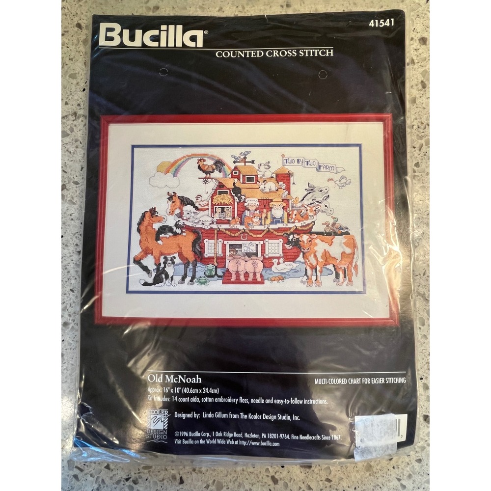 Bucilla Old Noah Counted Cross Stitch Kit 41541 Linda Gillum 1996 Farm Ark 16x10
